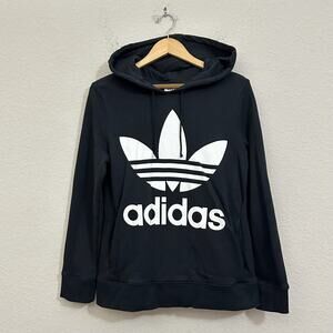 ADIDAS ORIGINALS Hoodie Black Graphic Trefoil Pullover Sweatshirt